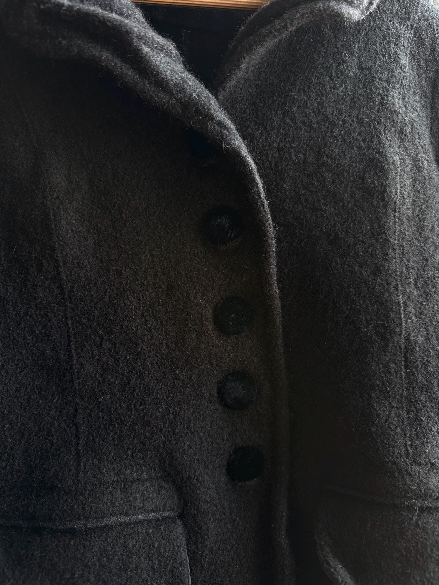 Vintage Felted Wool Jacket, Cropped Black Wool Coat, Parisian Chic Girls Jacket ,Boiled Wool