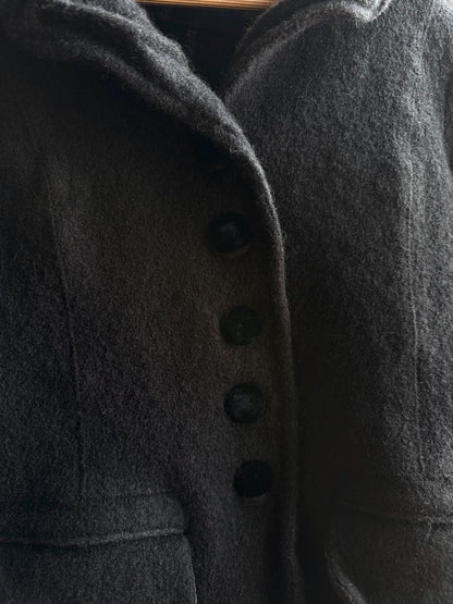 Vintage Felted Wool Jacket, Cropped Black Wool Coat, Parisian Chic Girls Jacket ,Boiled Wool