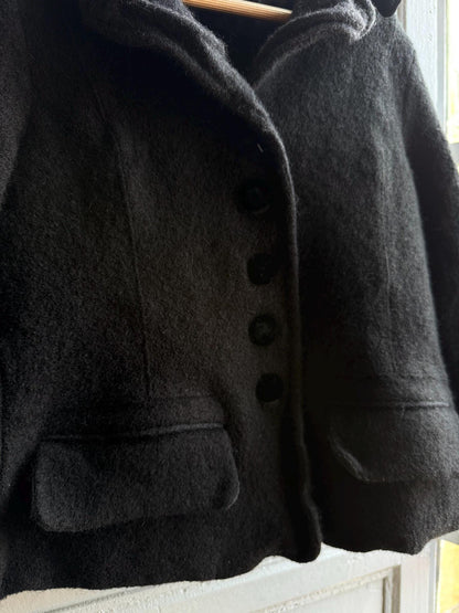 Vintage Felted Wool Jacket, Cropped Black Wool Coat, Parisian Chic Girls Jacket ,Boiled Wool
