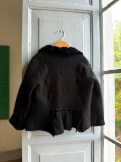 Vintage Felted Wool Jacket, Cropped Black Wool Coat, Parisian Chic Girls Jacket ,Boiled Wool