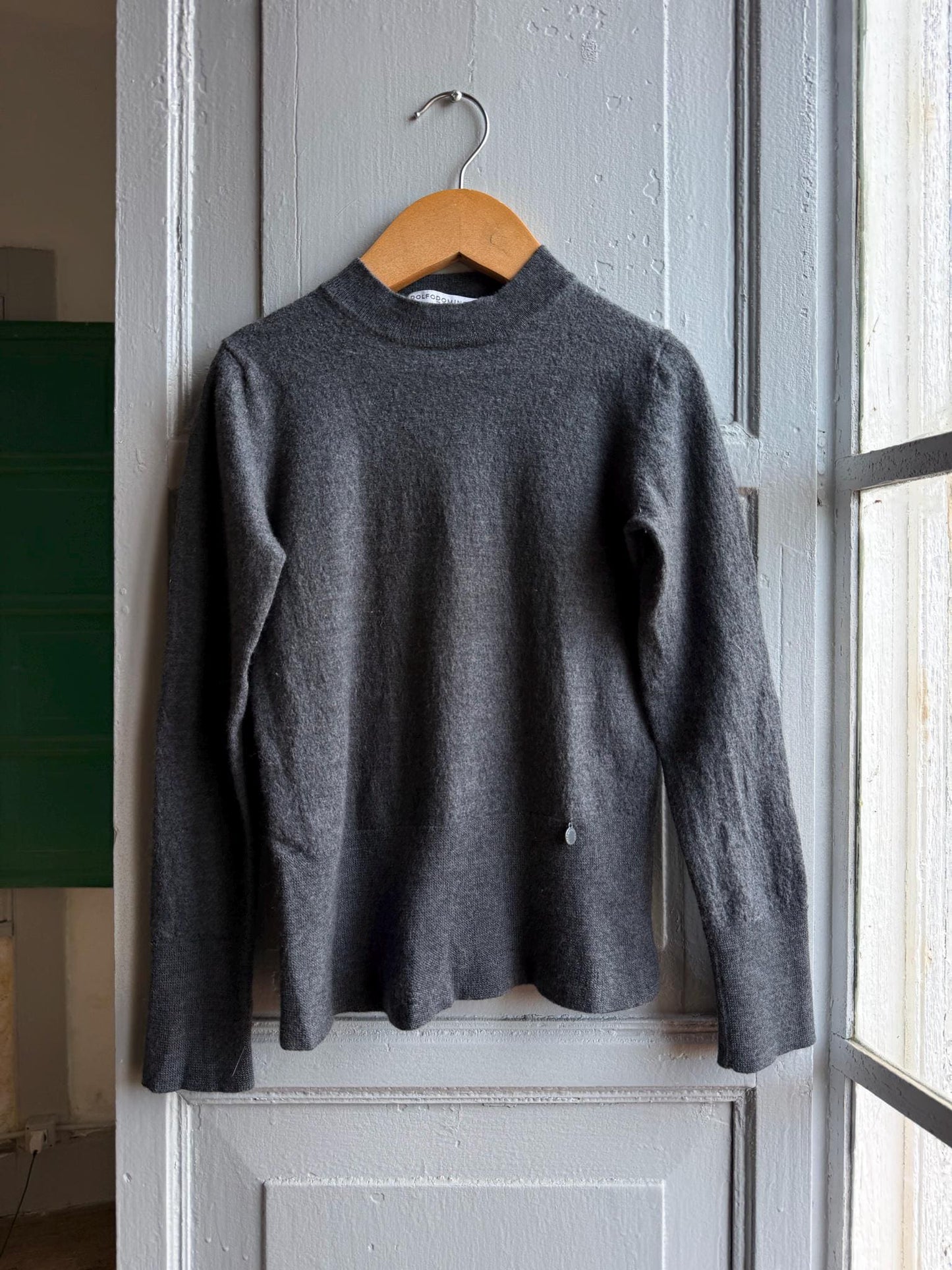 Merino Wool Kids' Grey Mock Neck Jumper — back view
