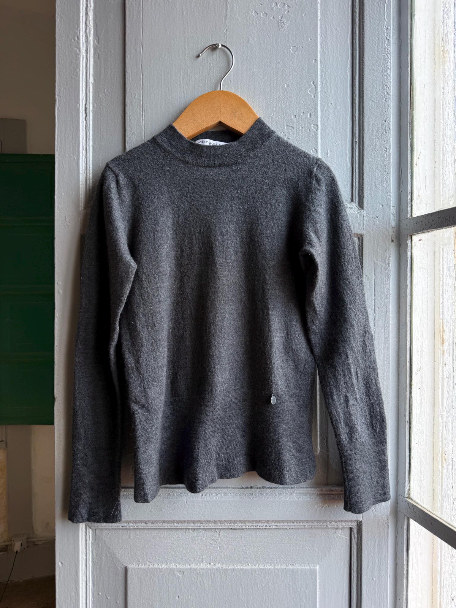 Merino Wool Kids' Grey Mock Neck Jumper — back view