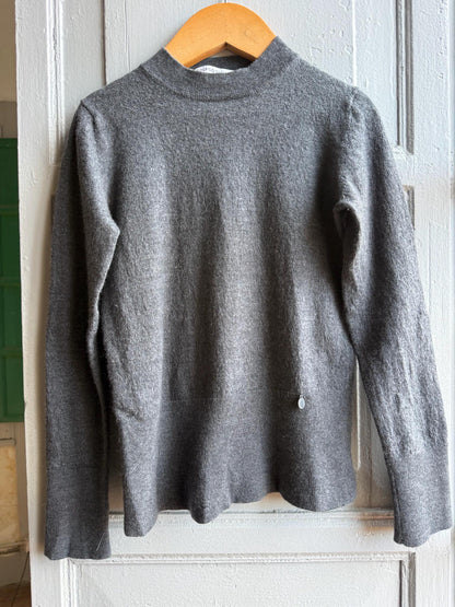 Merino Wool Kids' Grey Mock Neck Jumper — fabric close-up
