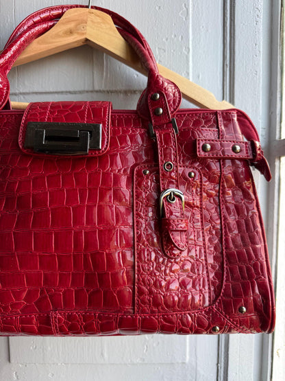 Red Patent Handbag, Y2K Croc Embossed Bag, Vintage Glam Shoulder Bag, Statement Purse Women