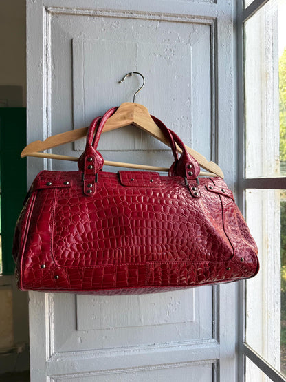 Red Patent Handbag, Y2K Croc Embossed Bag, Vintage Glam Shoulder Bag, Statement Purse Women