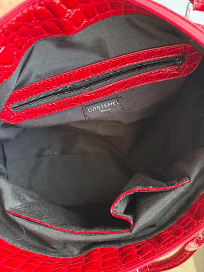 Red Patent Handbag, Y2K Croc Embossed Bag, Vintage Glam Shoulder Bag, Statement Purse Women