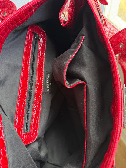 Red Patent Handbag, Y2K Croc Embossed Bag, Vintage Glam Shoulder Bag, Statement Purse Women
