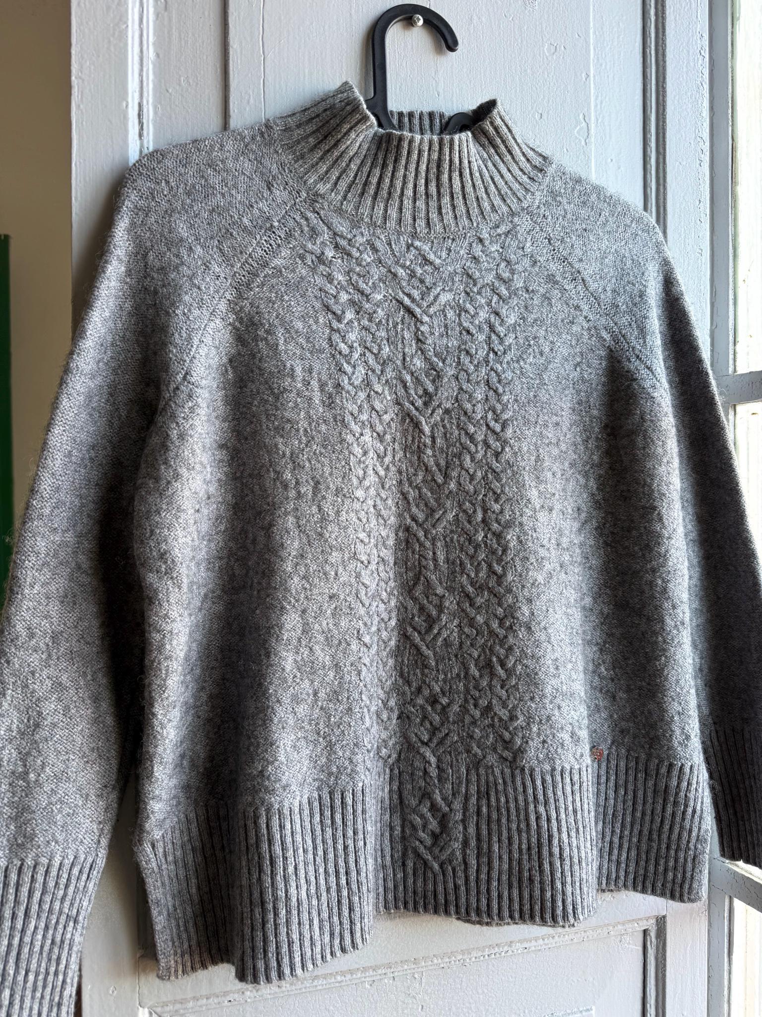 Grey Wool Blend Cable Knit Sweater — fabric close-up