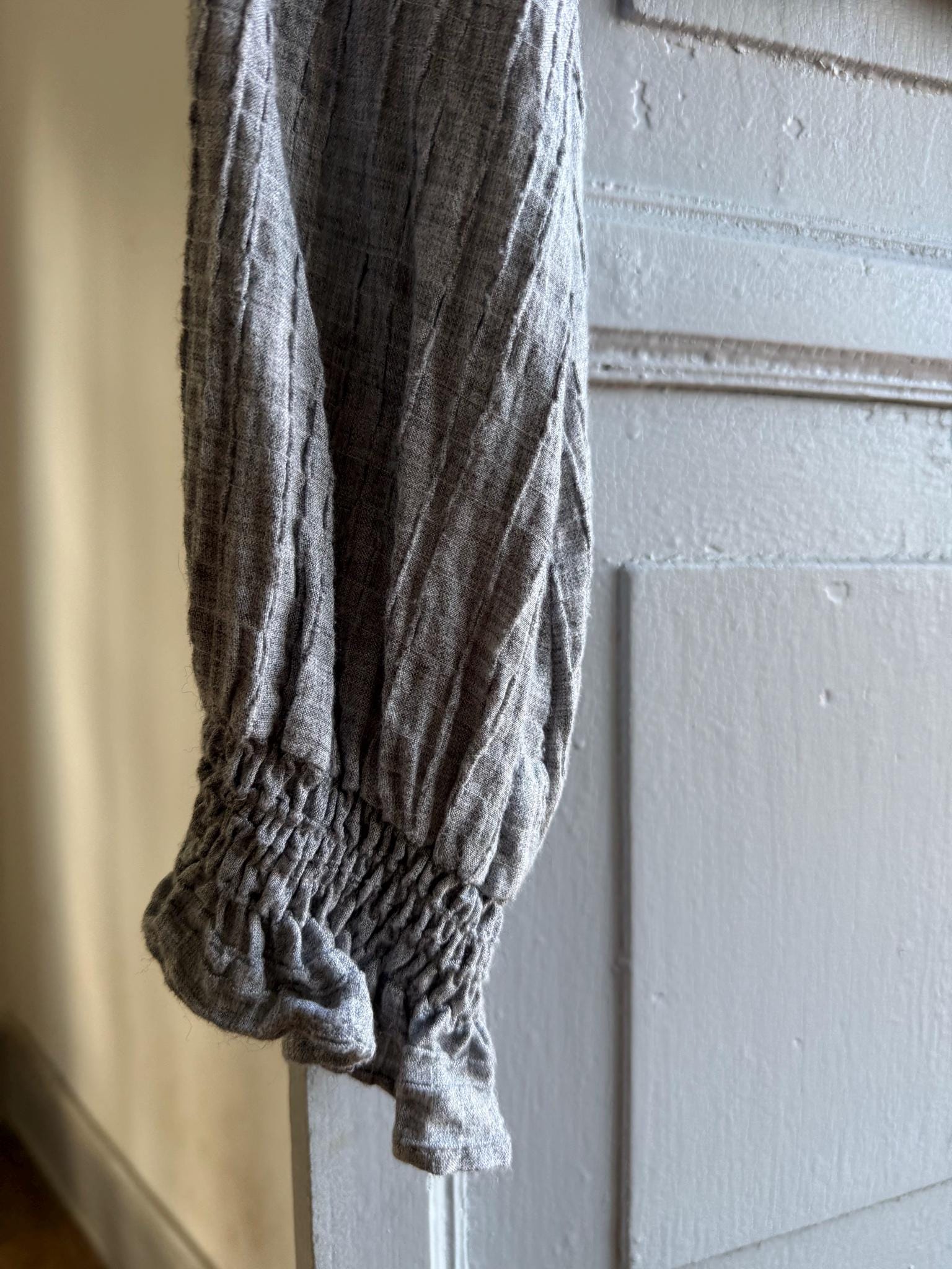 Grey Ruffle Crop Top, Romantic Boho Blouse, Prairie Long Sleeve shirt, Feminine Lightweight Womens S - M