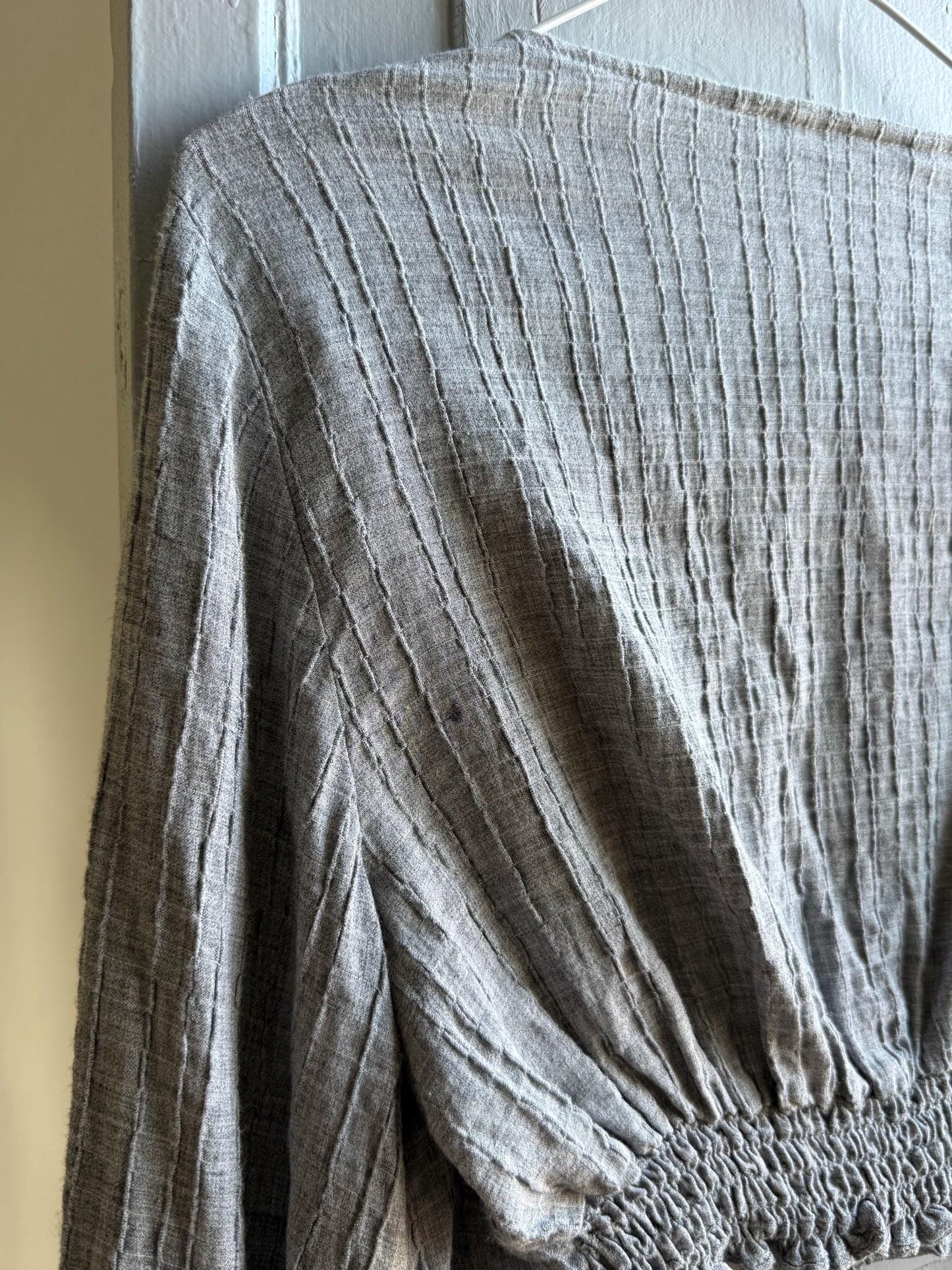 Grey Ruffle Crop Top, Romantic Boho Blouse, Prairie Long Sleeve shirt, Feminine Lightweight Womens S - M