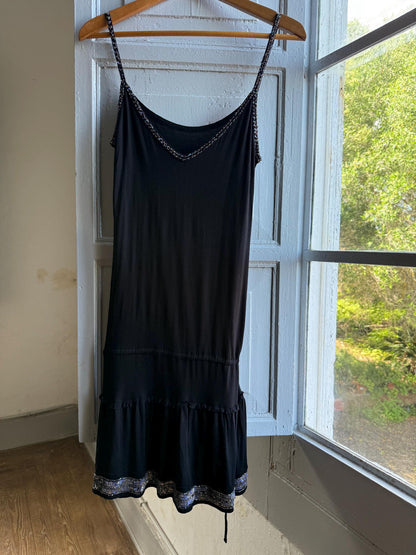 Black Beaded Y2K Slip Dress — detail