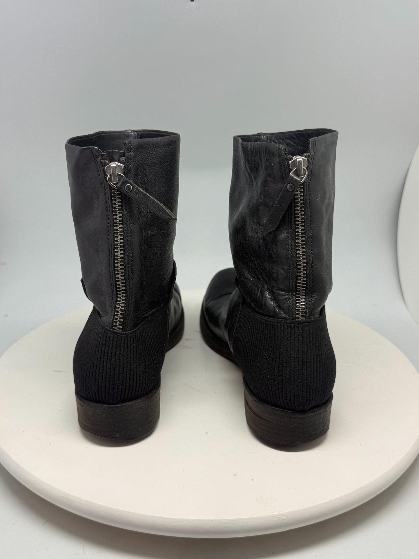 Black Leather Block Heel Ankle Boots — additional view 6