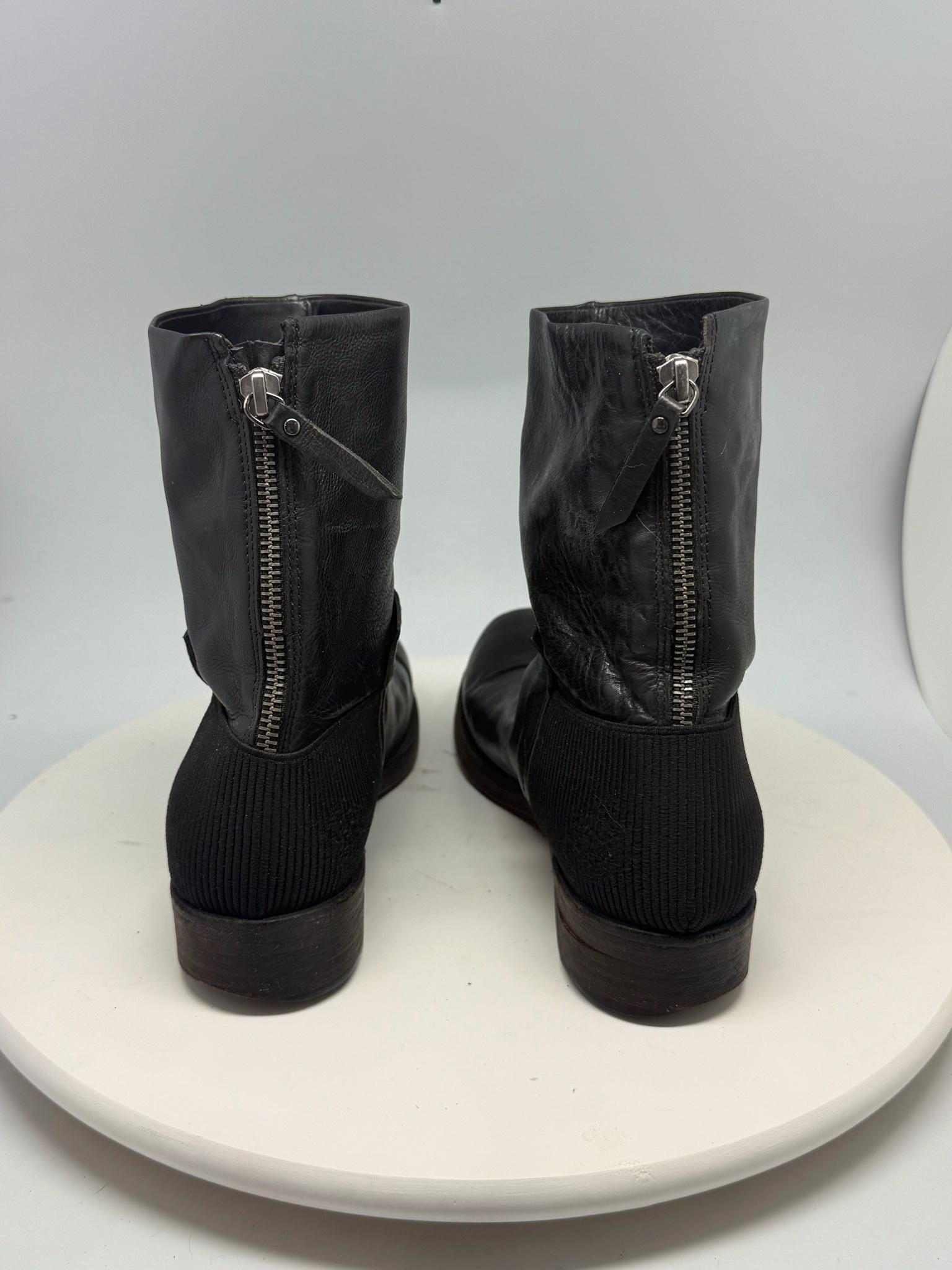 Black Leather Block Heel Ankle Boots — additional view 6