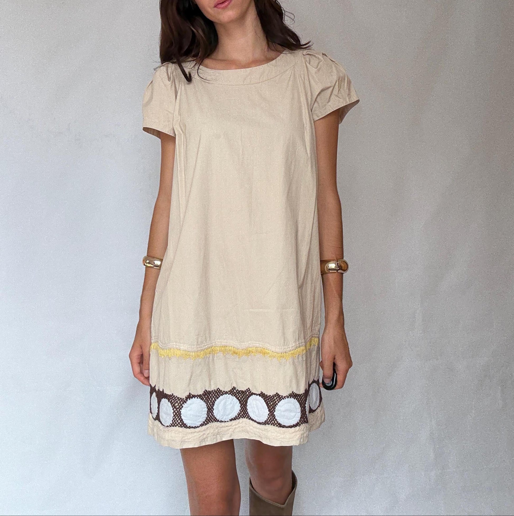 Hoss Intropia Cotton-Silk Beige Mini Dress — fabric close-up
