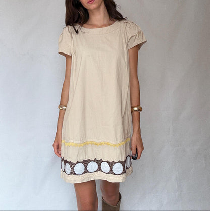 Hoss Intropia Cotton-Silk Beige Mini Dress — fabric close-up