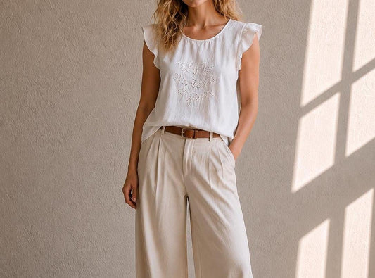 Vintage White Linen Camisole For Girls