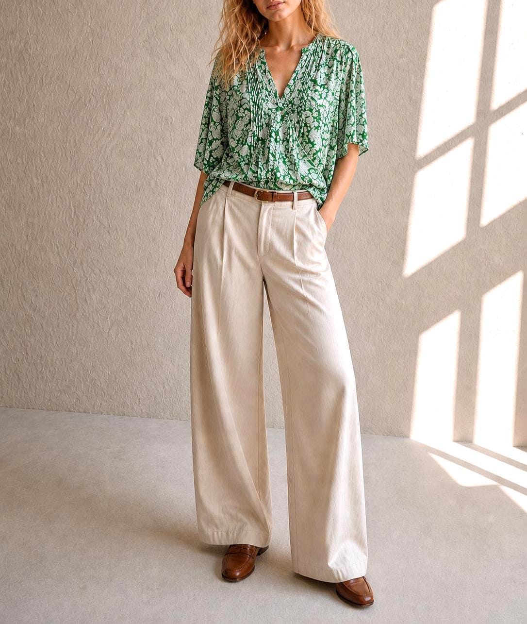 Floral Green Cotton Blouse by Pedro Del Hierro