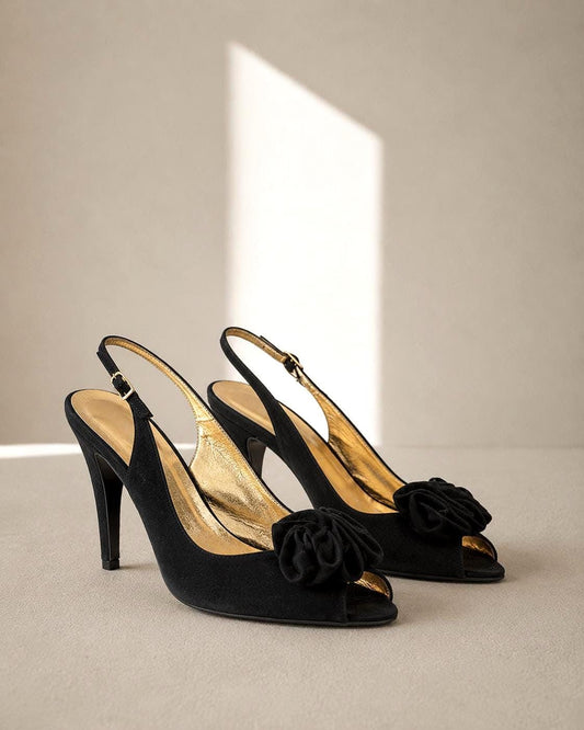 Blue Vintage Square Toe Block Heels