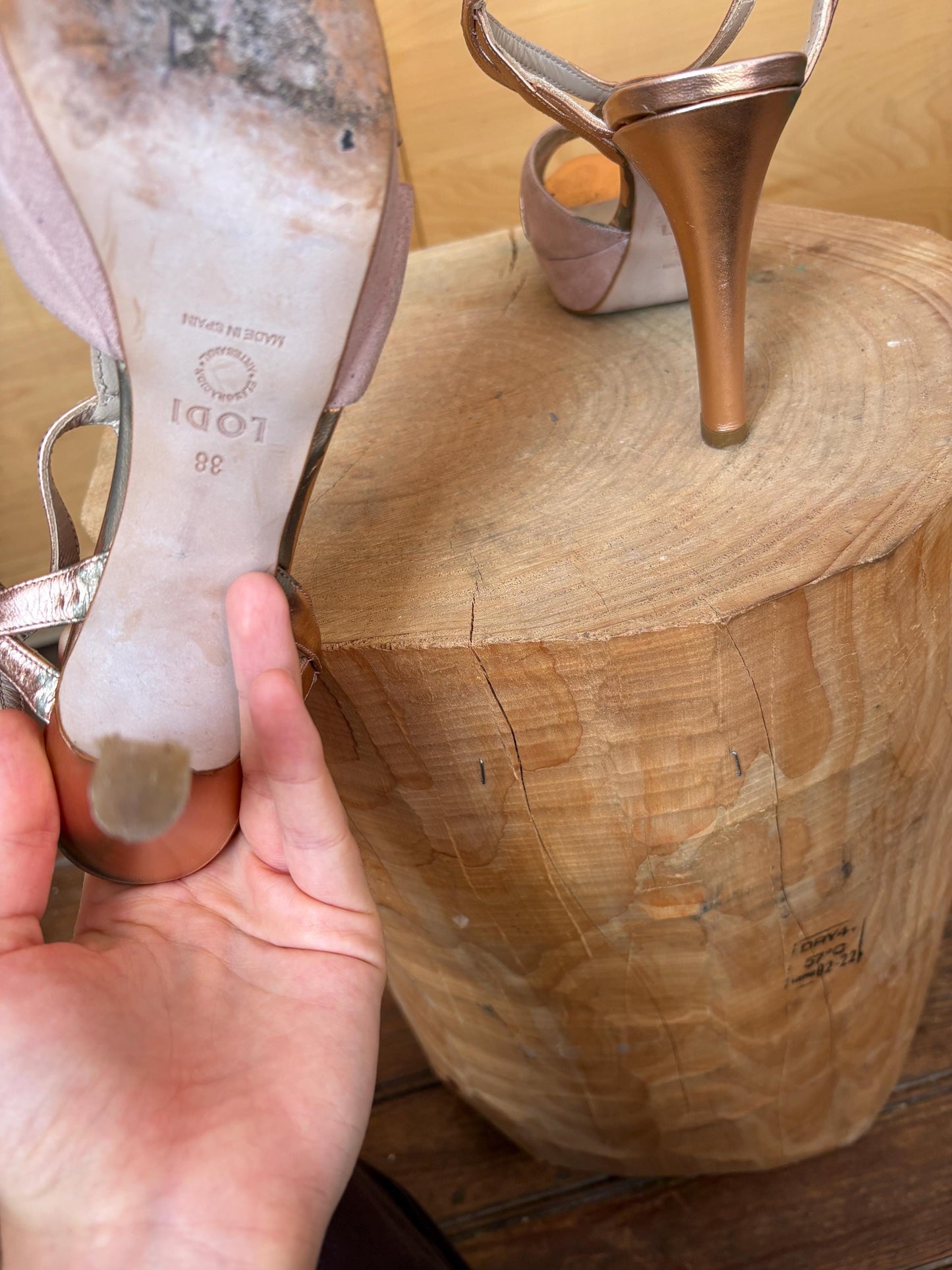Pink Suede Platform Heels with Rose Gold Accents — additional view 7