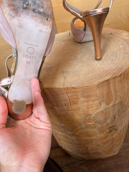 Pink Suede Platform Heels with Rose Gold Accents — additional view 7