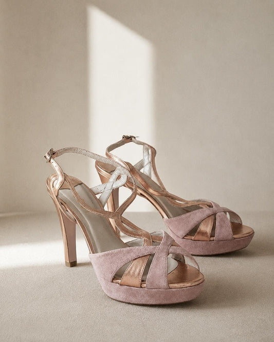 Pink Suede Platform Heels with Rose Gold Accents