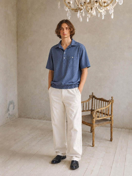 Vintage Emidio Tucci Blue Polo Shirt, Mens Retro Pattern button up, Lightweight Branded Summer Top, XL