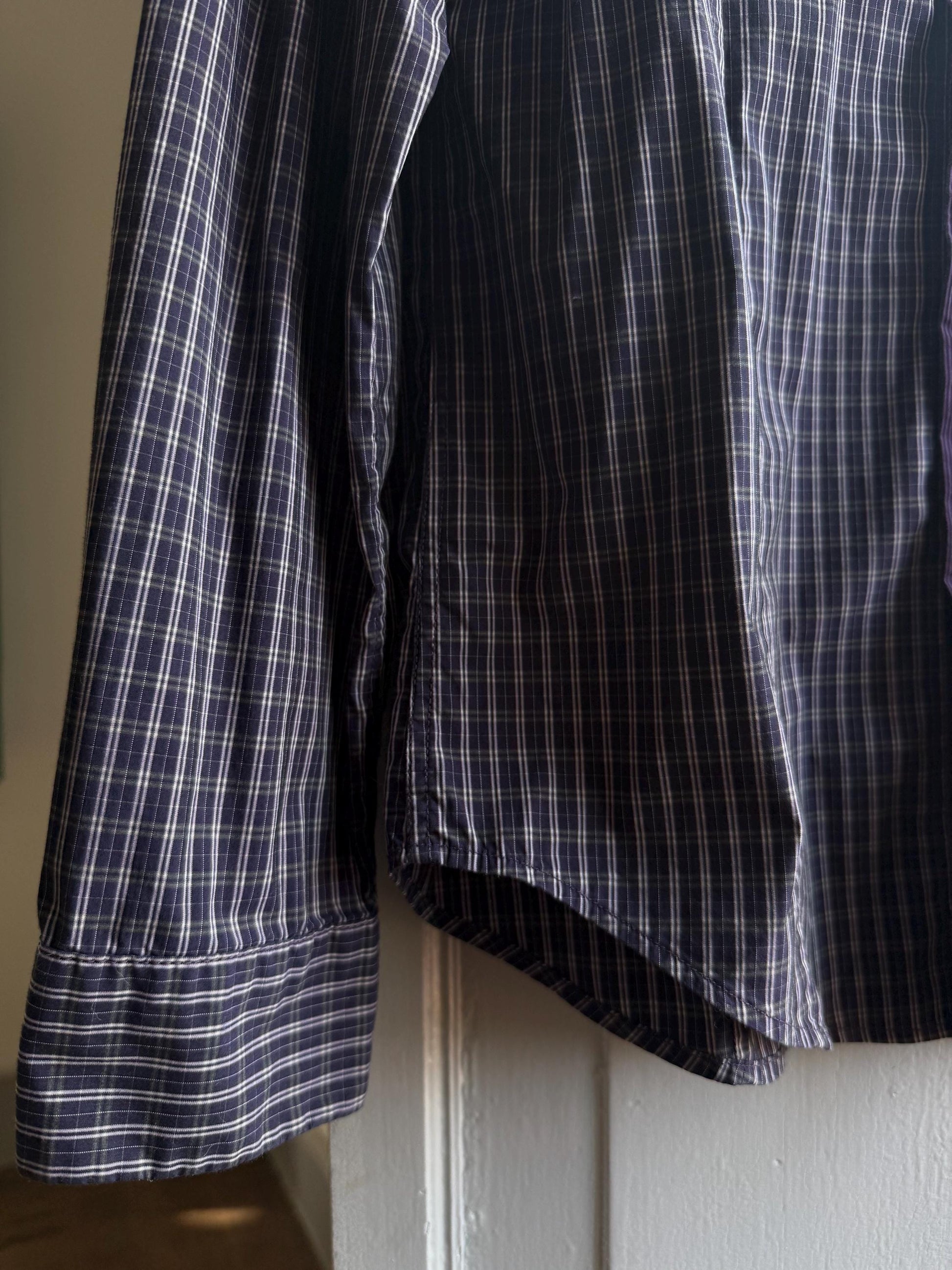 Boss Orange Purple Plaid Mens Shirt, Branded Button Down, Luxury Preppy menswear, Size M