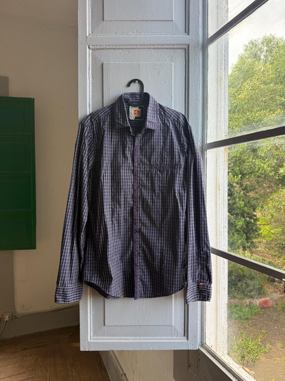 Boss Orange Purple Plaid Mens Shirt, Branded Button Down, Luxury Preppy menswear, Size M