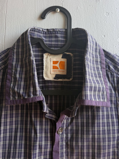 Boss Orange Purple Plaid Mens Shirt, Branded Button Down, Luxury Preppy menswear, Size M