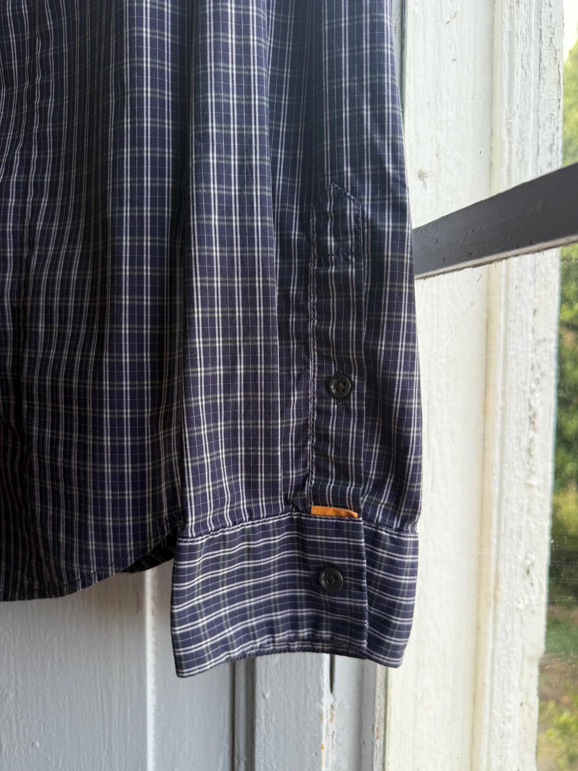 Boss Orange Purple Plaid Mens Shirt, Branded Button Down, Luxury Preppy menswear, Size M