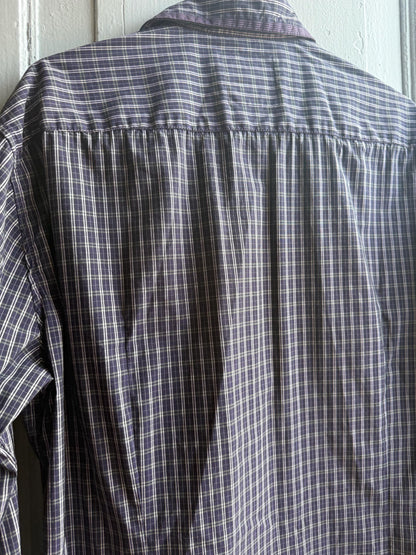 Boss Orange Purple Plaid Mens Shirt, Branded Button Down, Luxury Preppy menswear, Size M