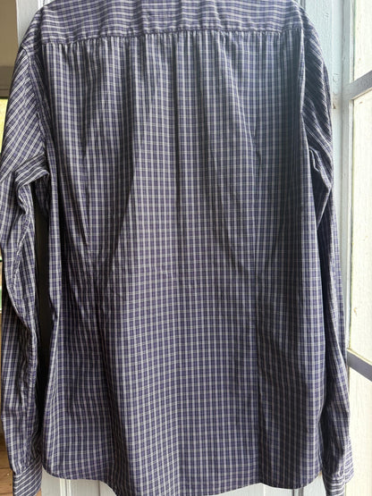 Boss Orange Purple Plaid Mens Shirt, Branded Button Down, Luxury Preppy menswear, Size M