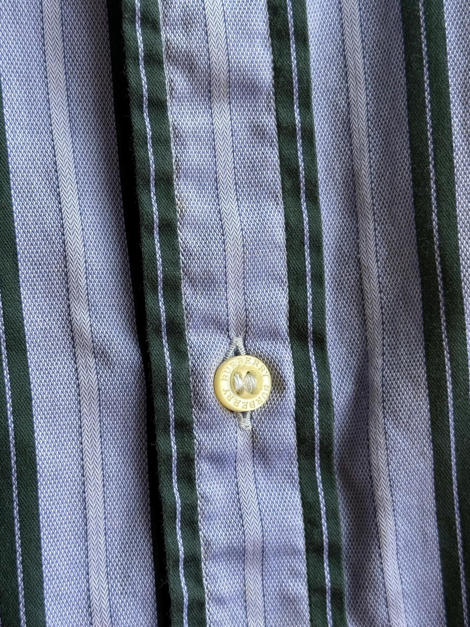 Vintage Burberry London Striped Shirt Mens Blue Button Down Luxury Cotton Old Money Designer Oversized XL