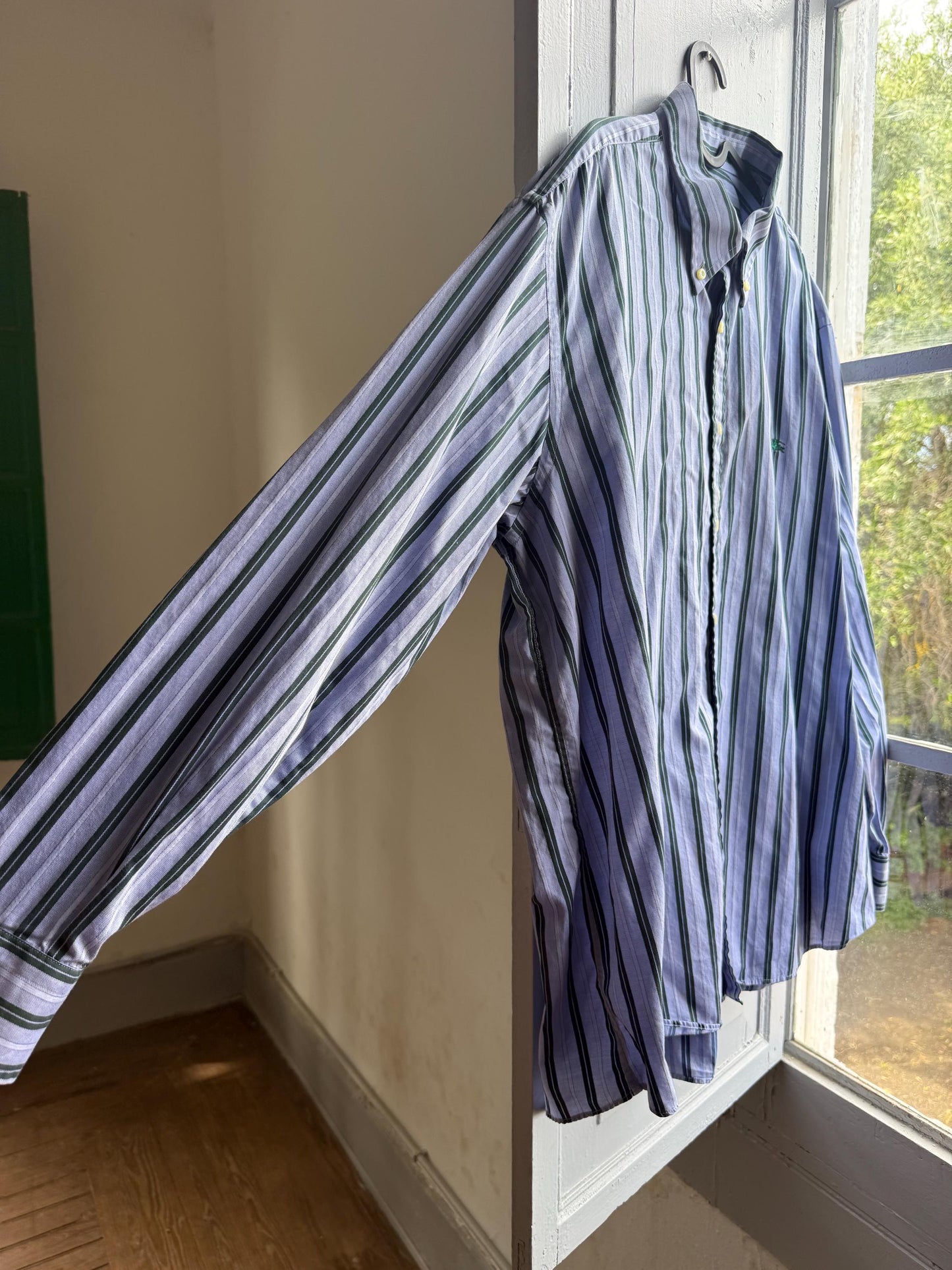 Vintage Burberry London Striped Shirt Mens Blue Button Down Luxury Cotton Old Money Designer Oversized XL
