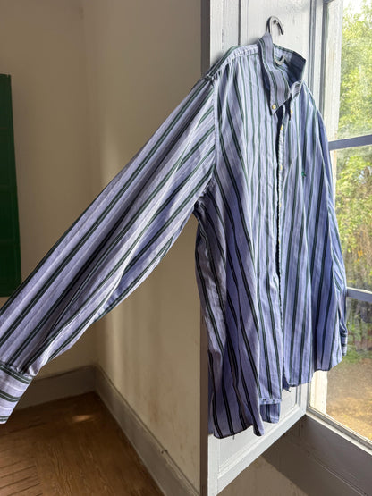 Vintage Burberry London Striped Shirt Mens Blue Button Down Luxury Cotton Old Money Designer Oversized XL