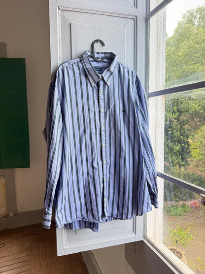 Vintage Burberry London Striped Shirt Mens Blue Button Down Luxury Cotton Old Money Designer Oversized XL