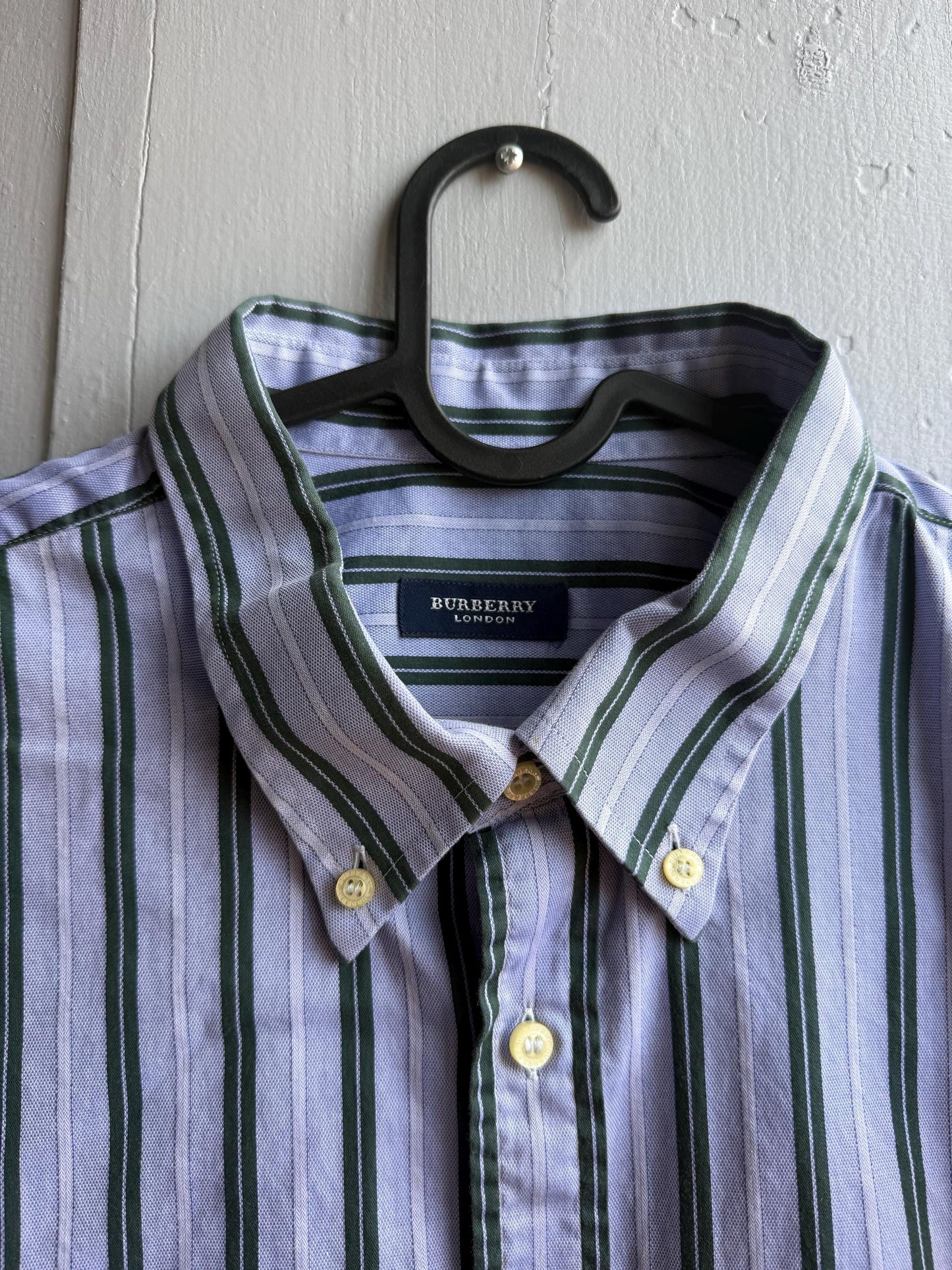 Vintage Burberry London Striped Shirt Mens Blue Button Down Luxury Cotton Old Money Designer Oversized XL