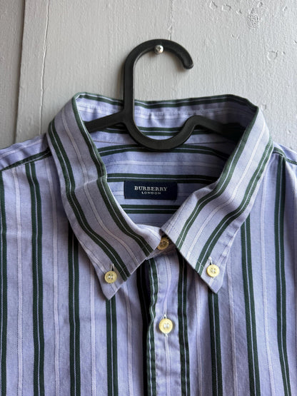 Vintage Burberry London Striped Shirt Mens Blue Button Down Luxury Cotton Old Money Designer Oversized XL