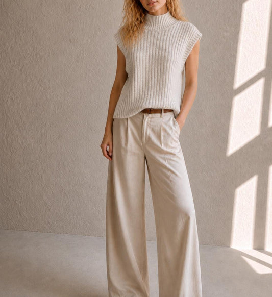 Sleeveless Knit Jumper, Alpaca Blend Cream Sweater Vest, Minimal Chic Womens knitwear, M - L