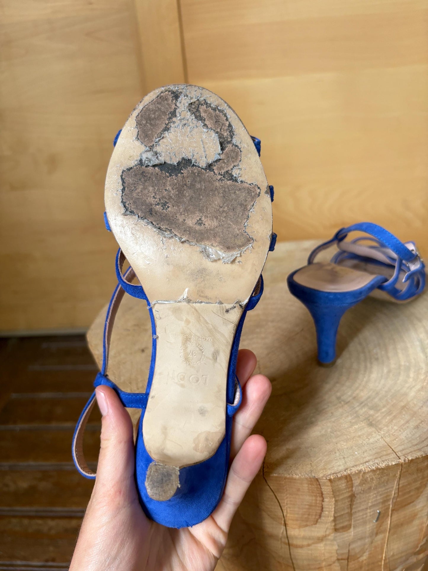 Lodi Blue Suede Sandals, Made In Spainm, Artisan designer leather Heels, Vintage Strappy Shoes, EU 37