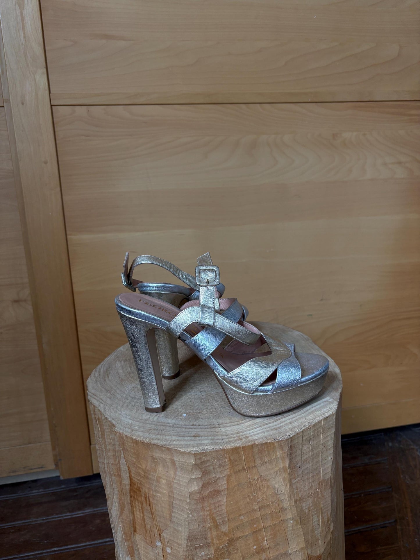 Pedro Miralles Platform Heels, Silver Gold Sandals, Luxury Designer Shoes, Made in Spainm, Y2K Party Glam, EU 38