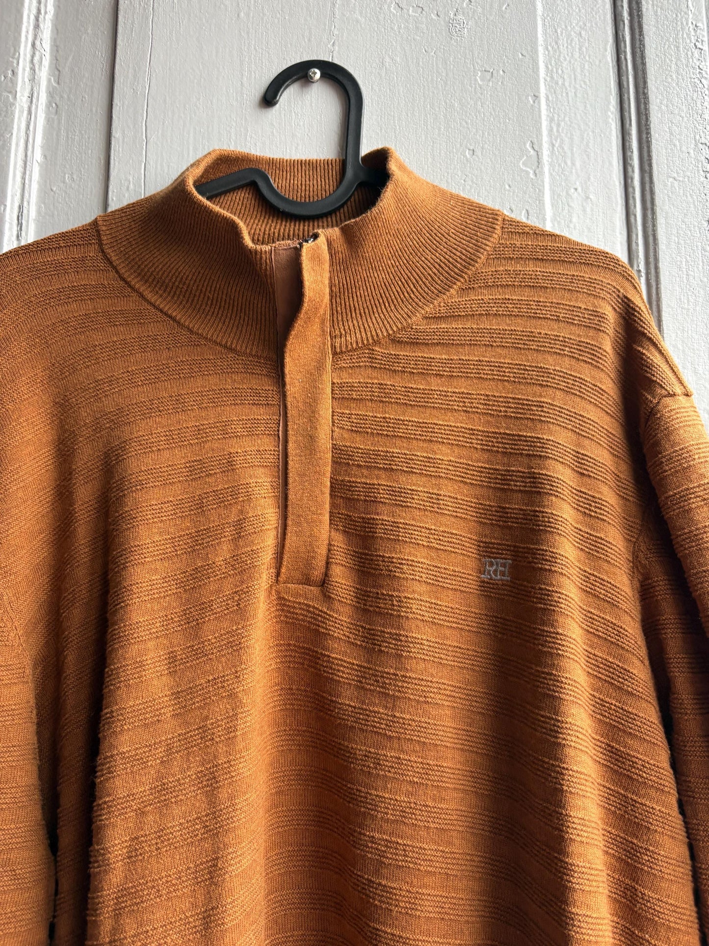Pedro Del Hierro Men Mock Neck Jumper, Luxury Cotton Silk Blend sweater, Brown wardrobe essential, Size XL