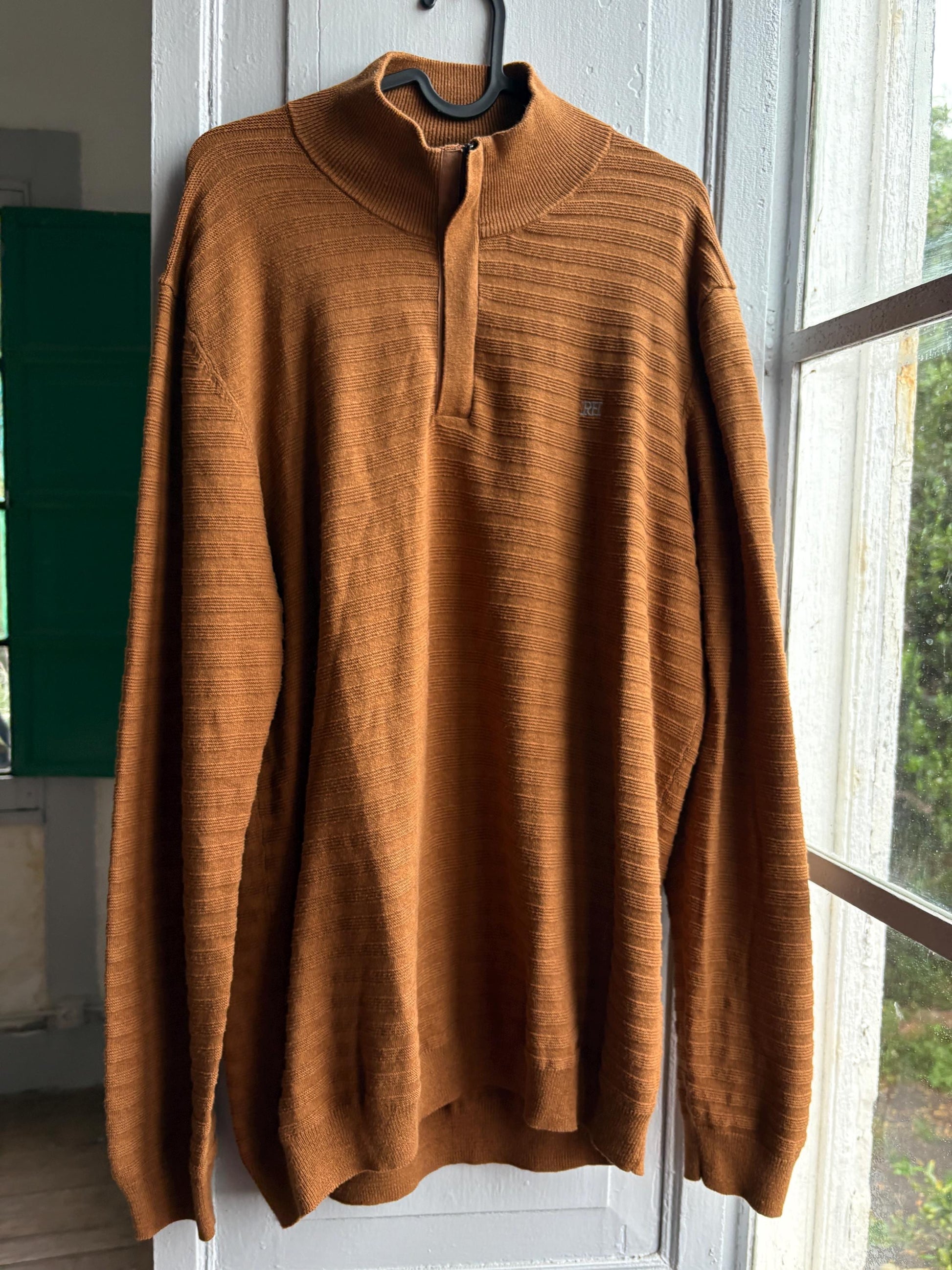 Pedro Del Hierro Men Mock Neck Jumper, Luxury Cotton Silk Blend sweater, Brown wardrobe essential, Size XL