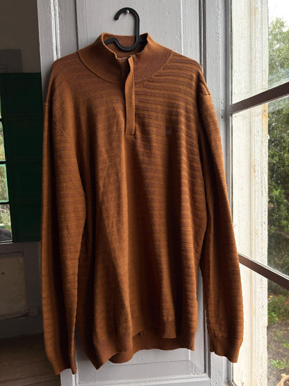 Pedro Del Hierro Men Mock Neck Jumper, Luxury Cotton Silk Blend sweater, Brown wardrobe essential, Size XL