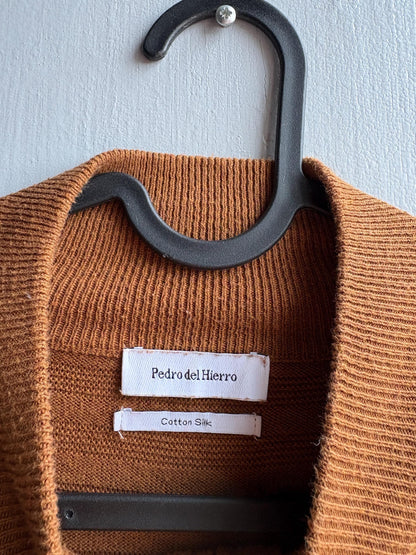 Pedro Del Hierro Men Mock Neck Jumper, Luxury Cotton Silk Blend sweater, Brown wardrobe essential, Size XL