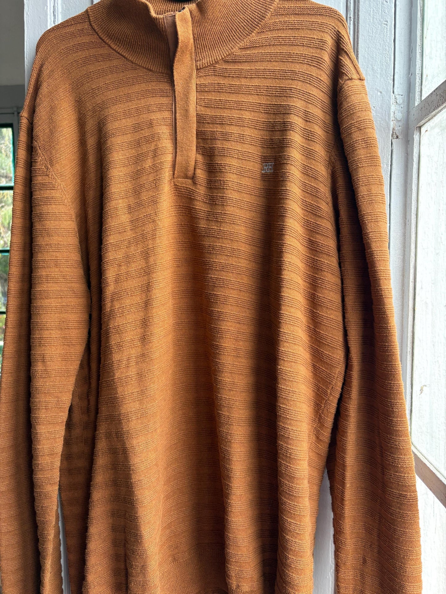 Pedro Del Hierro Men Mock Neck Jumper, Luxury Cotton Silk Blend sweater, Brown wardrobe essential, Size XL