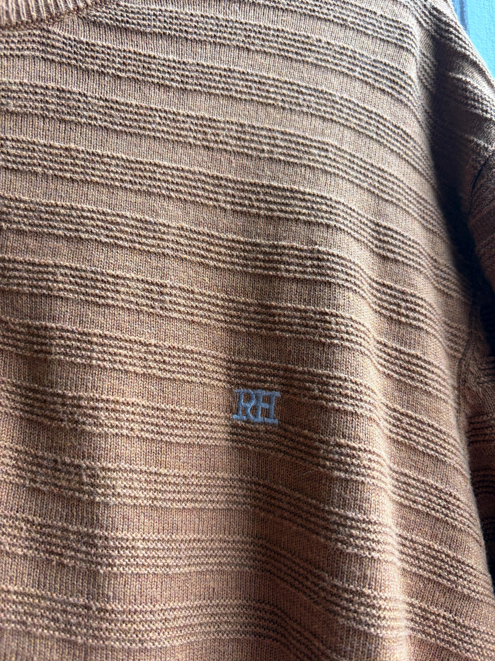 Pedro Del Hierro Men Mock Neck Jumper, Luxury Cotton Silk Blend sweater, Brown wardrobe essential, Size XL
