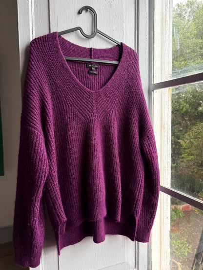 Massimo Dutti Purple Wool Blend Jumper, Women Oversized Knit, Relaxed Sweater, Cozy Minimalist aesthetic, Size M