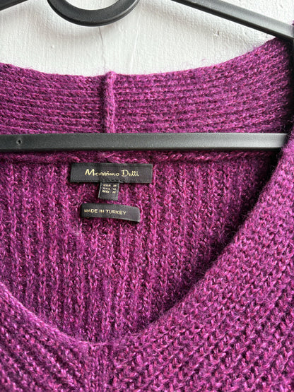 Massimo Dutti Purple Wool Blend Jumper, Women Oversized Knit, Relaxed Sweater, Cozy Minimalist aesthetic, Size M