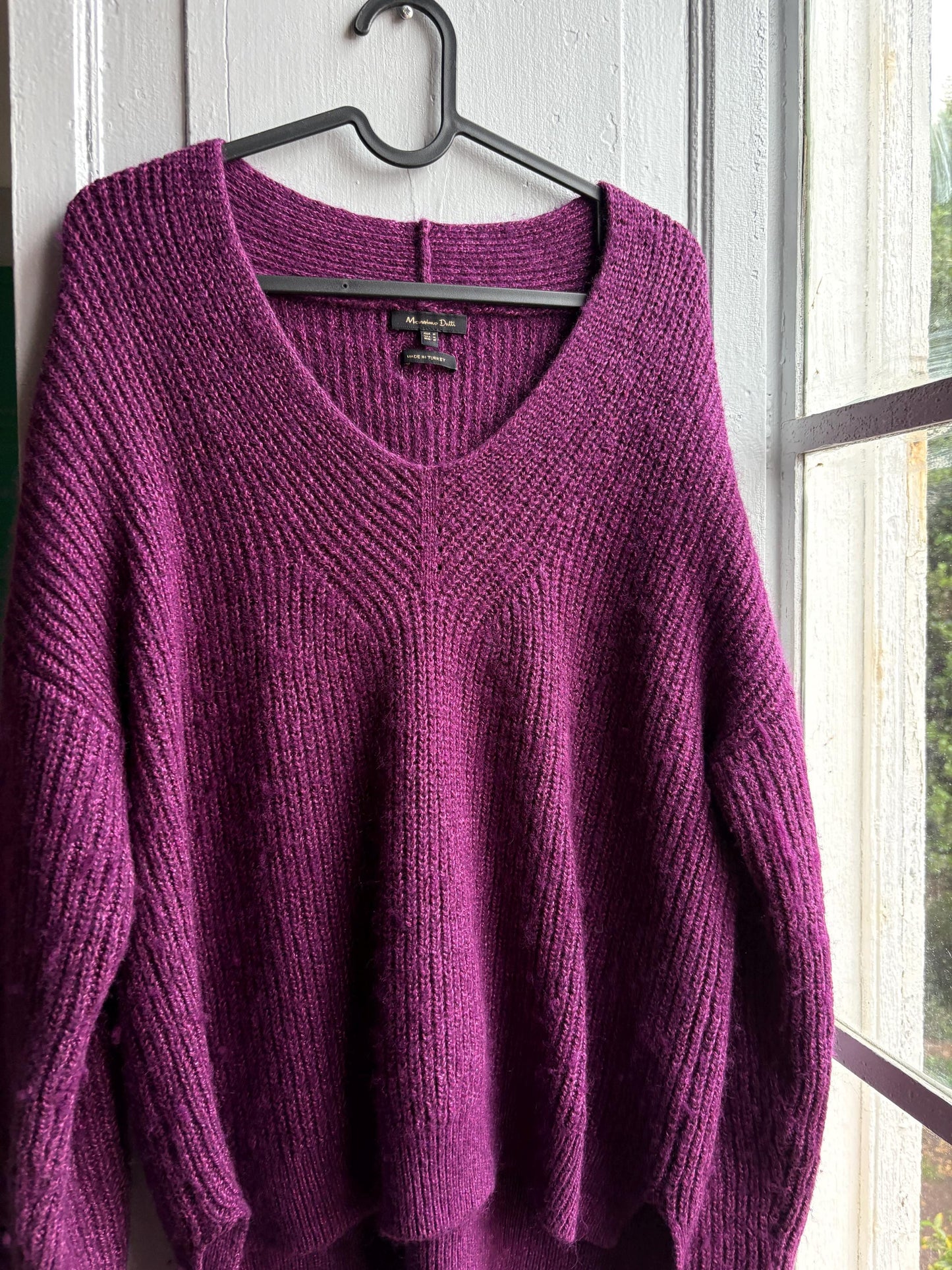 Massimo Dutti Purple Wool Blend Jumper, Women Oversized Knit, Relaxed Sweater, Cozy Minimalist aesthetic, Size M